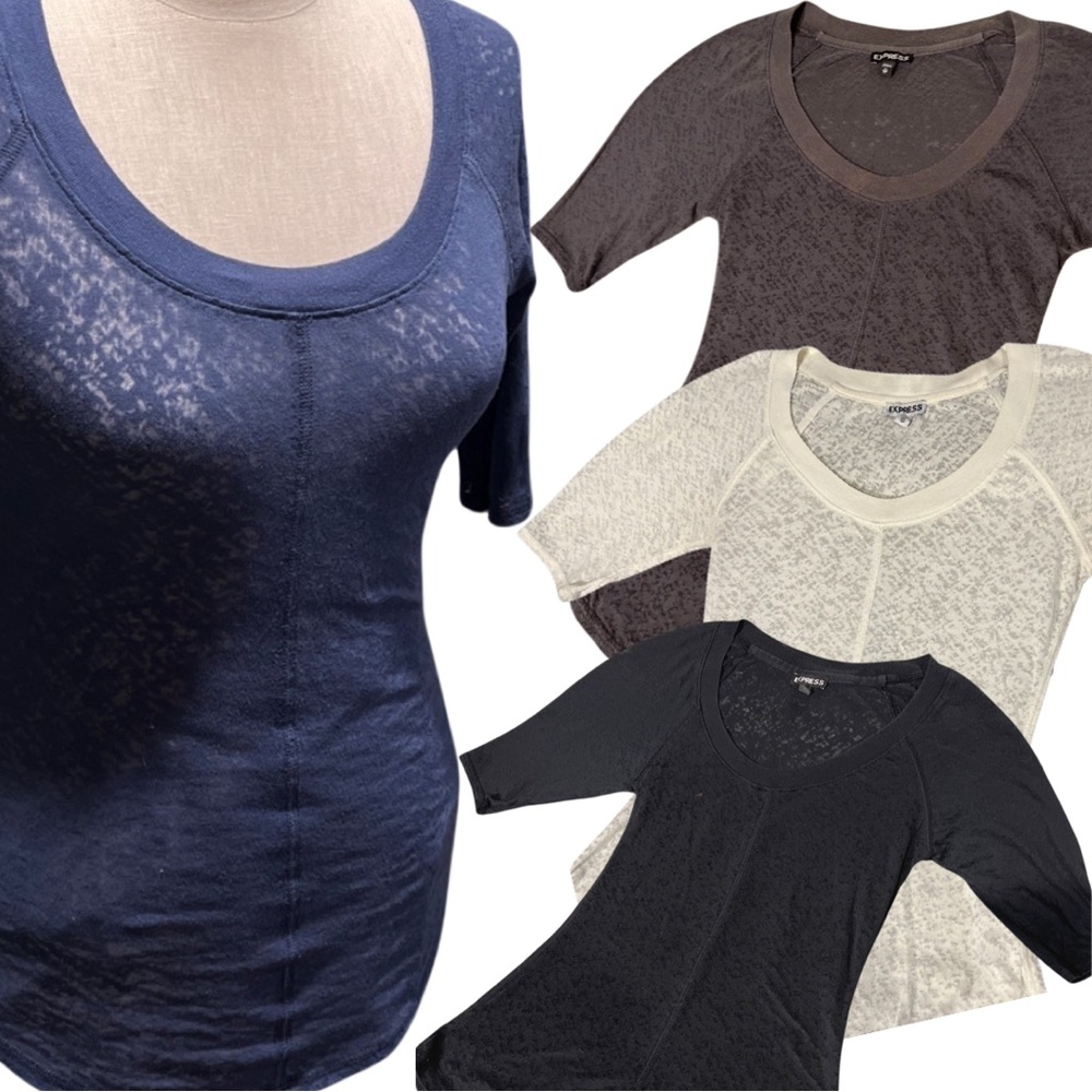 (BUNDLE OF 4) Express 1/3 sleeve sheer shirts (blue, dk grey, white, black)